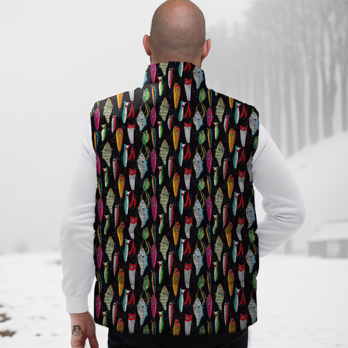 Fishing Print Pattern Down Vest