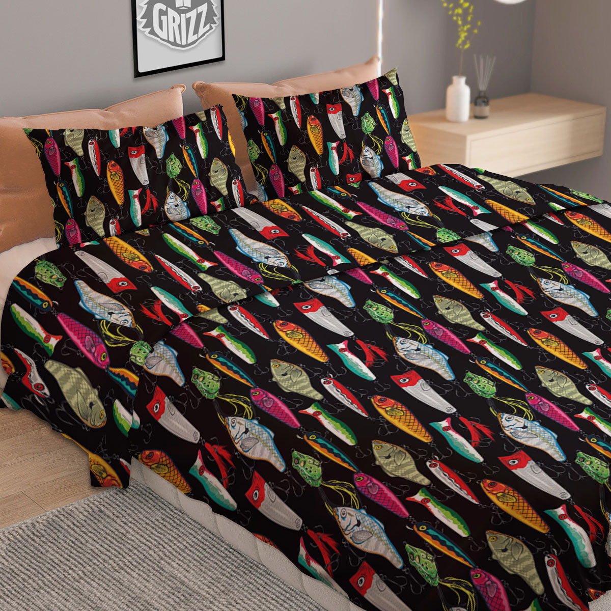 Fishing Print Pattern Duvet Cover Bedding Set