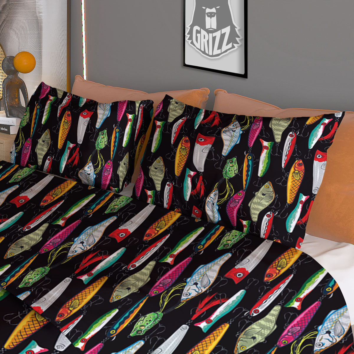 Fishing Print Pattern Duvet Cover Bedding Set