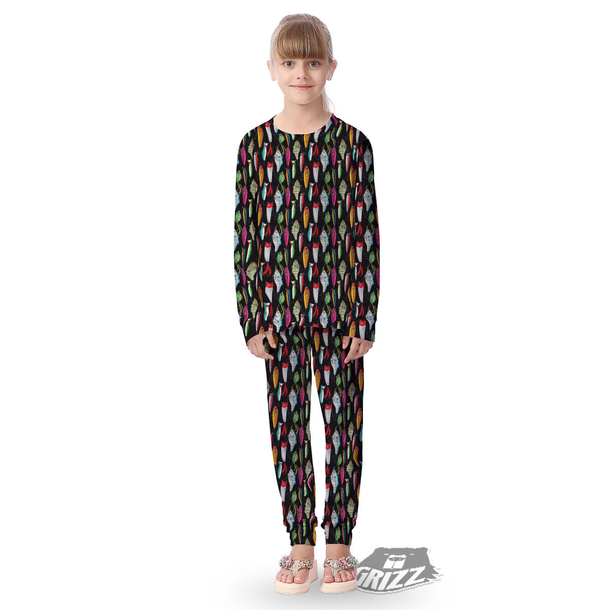 Fishing Print Pattern Kid's Pajamas-grizzshop