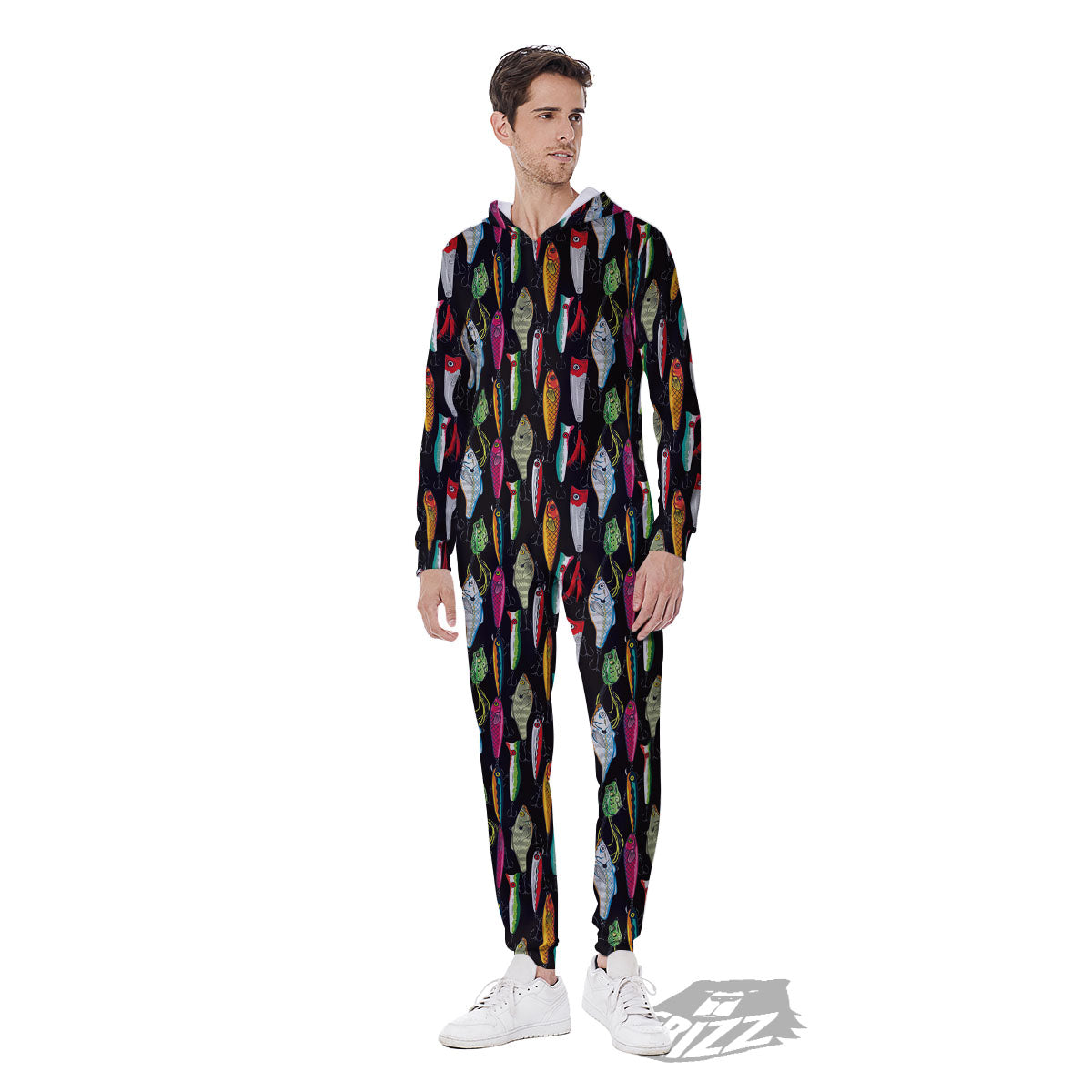 Fishing Print Pattern Men's Jumpsuit-grizzshop