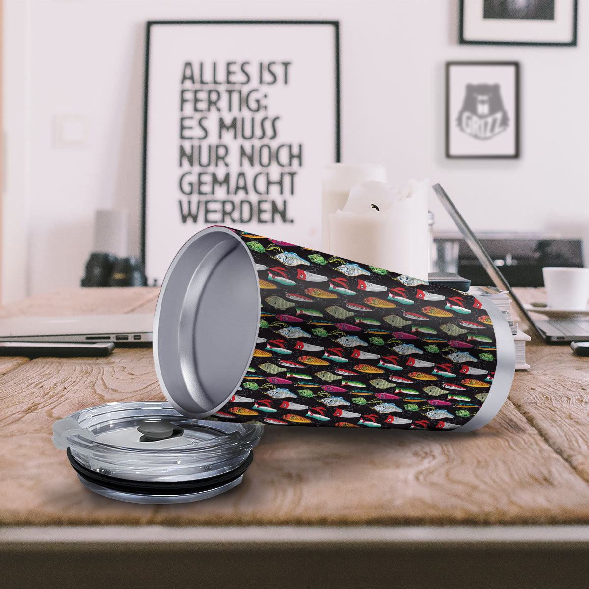 Fishing Print Pattern Tumbler-grizzshop
