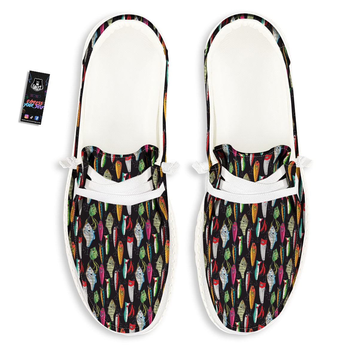 Fishing Print Pattern White Loafers-grizzshop