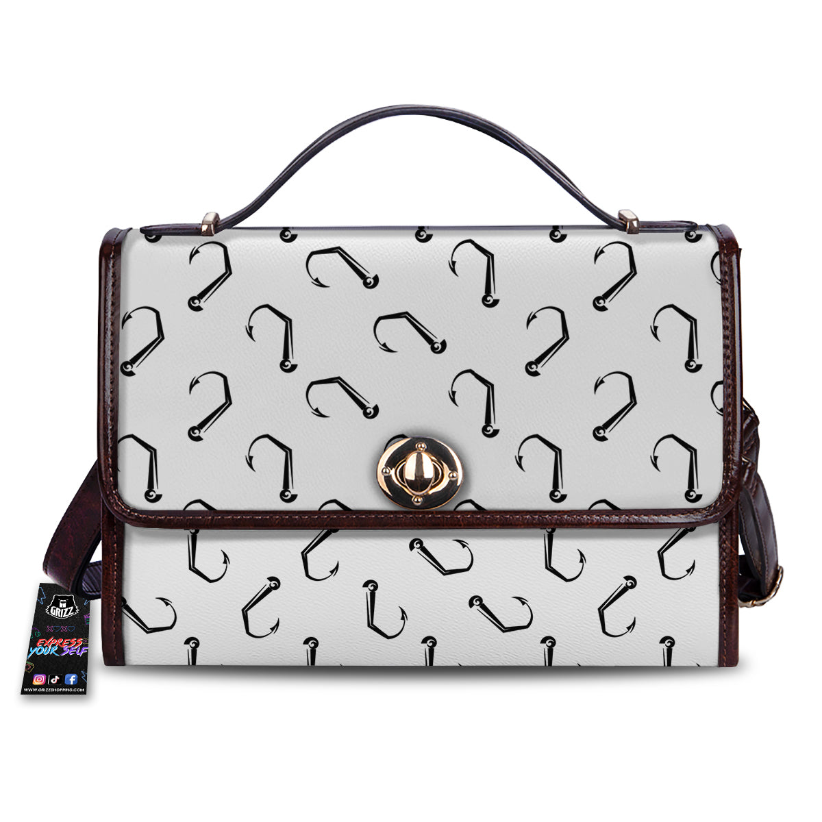 Fishing Hooks White And Black Print Pattern Women's Satchel Bag