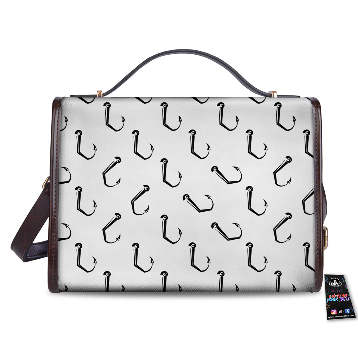 Fishing Hooks White And Black Print Pattern Women's Satchel Bag