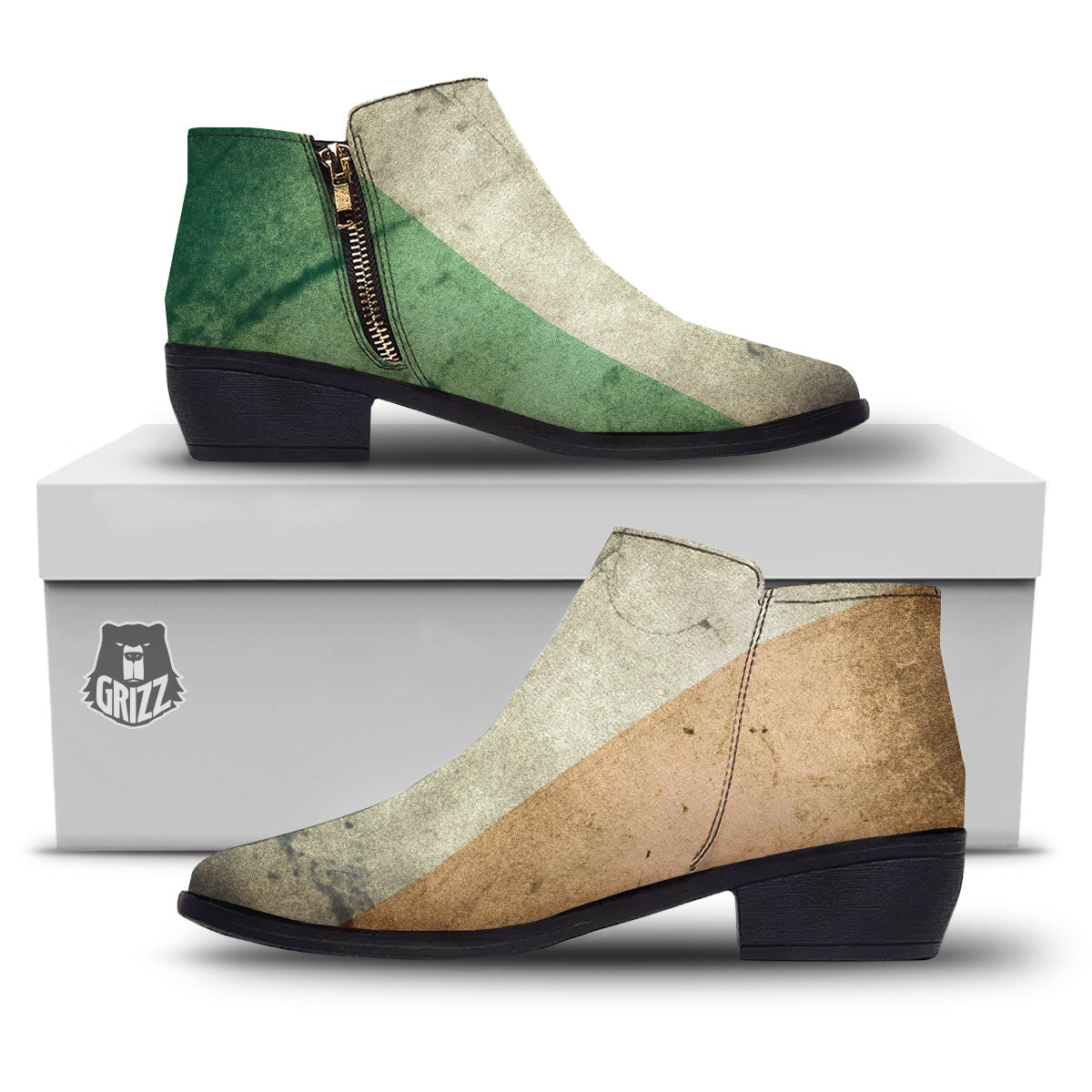 Flag Irish Print Ankle Boots-grizzshop