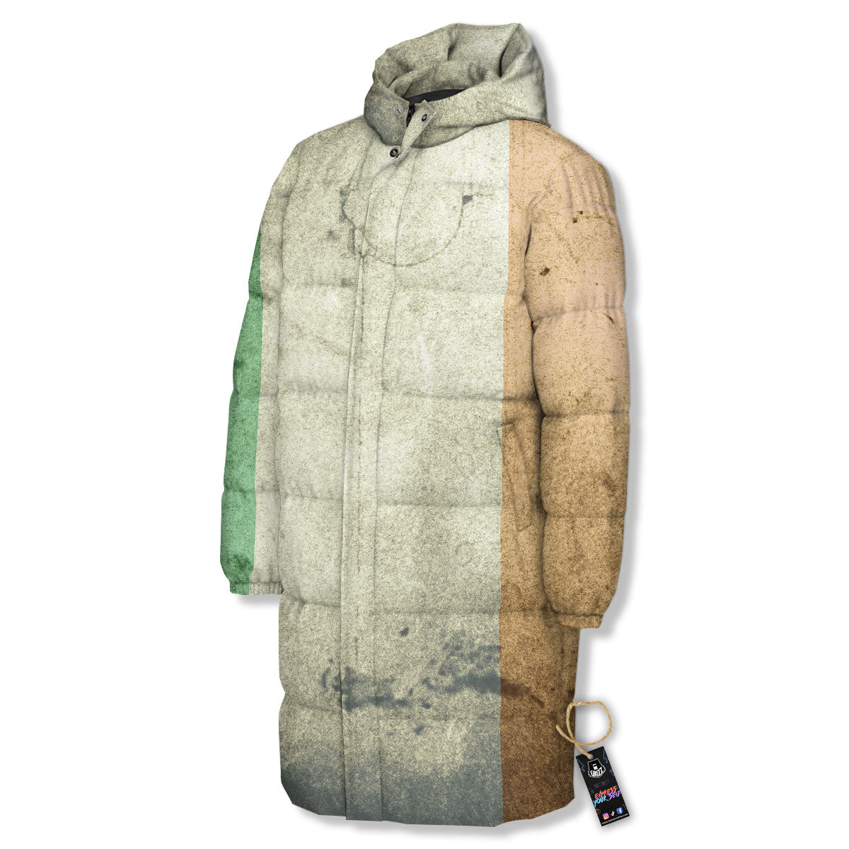 Flag Irish Print Long Down Jacket-grizzshop
