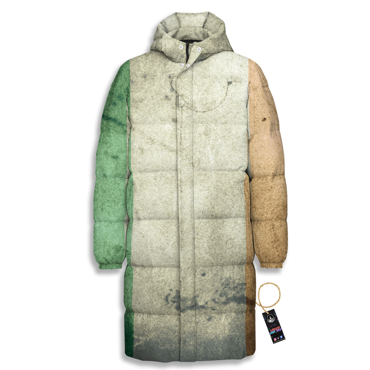 Flag Irish Print Long Down Jacket-grizzshop
