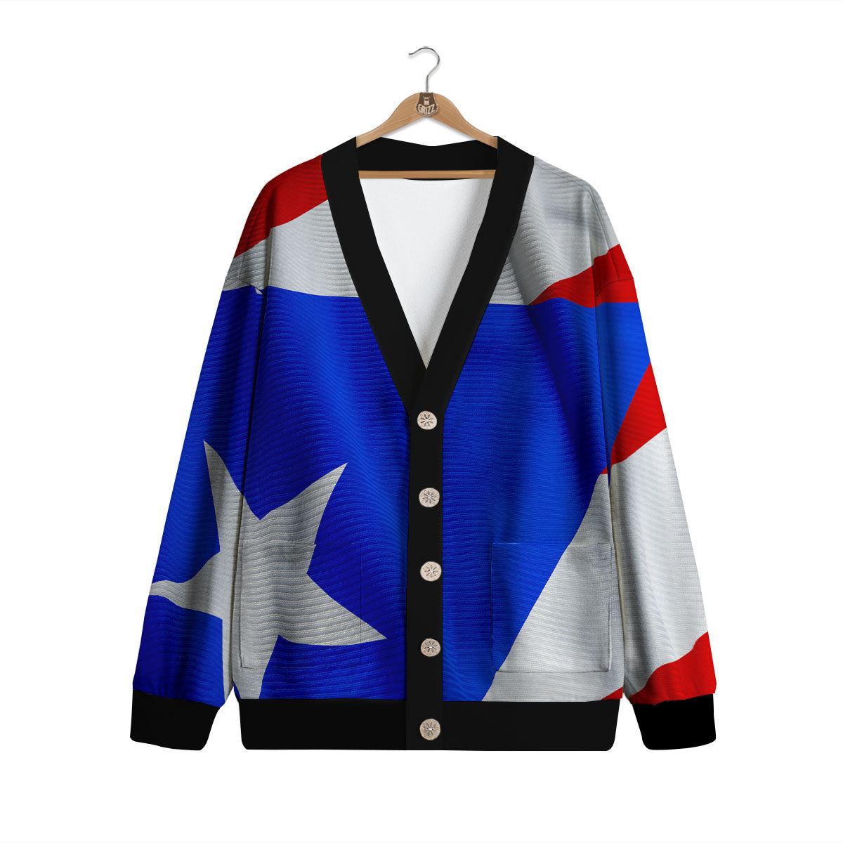 Flag Puerto Rican Print Cardigan-grizzshop
