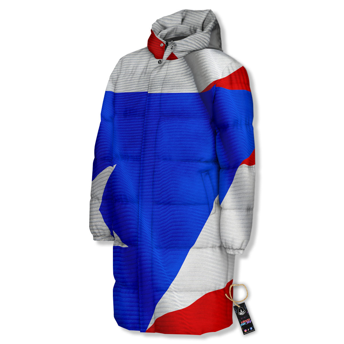 Flag Puerto Rican Print Long Down Jacket-grizzshop