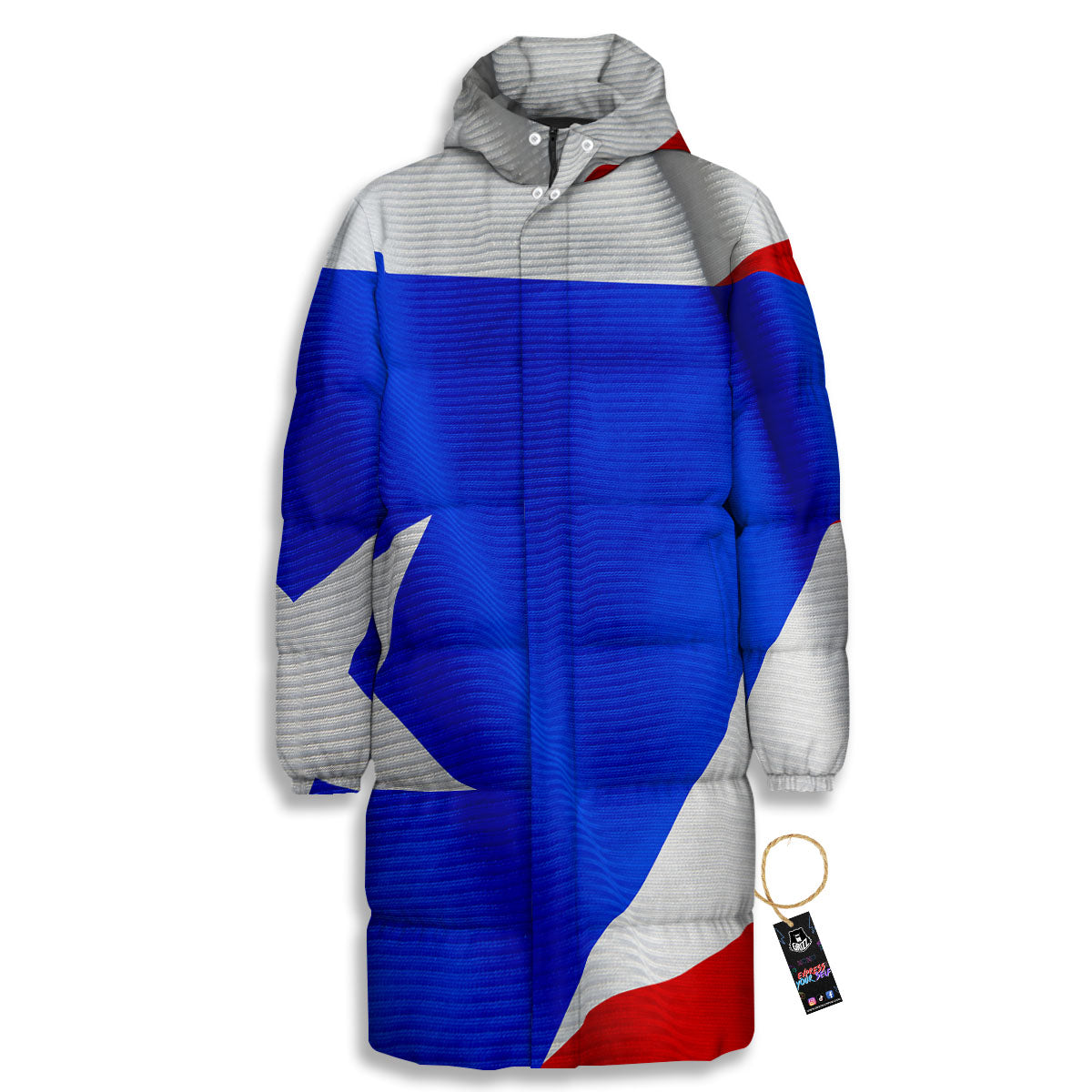 Flag Puerto Rican Print Long Down Jacket-grizzshop