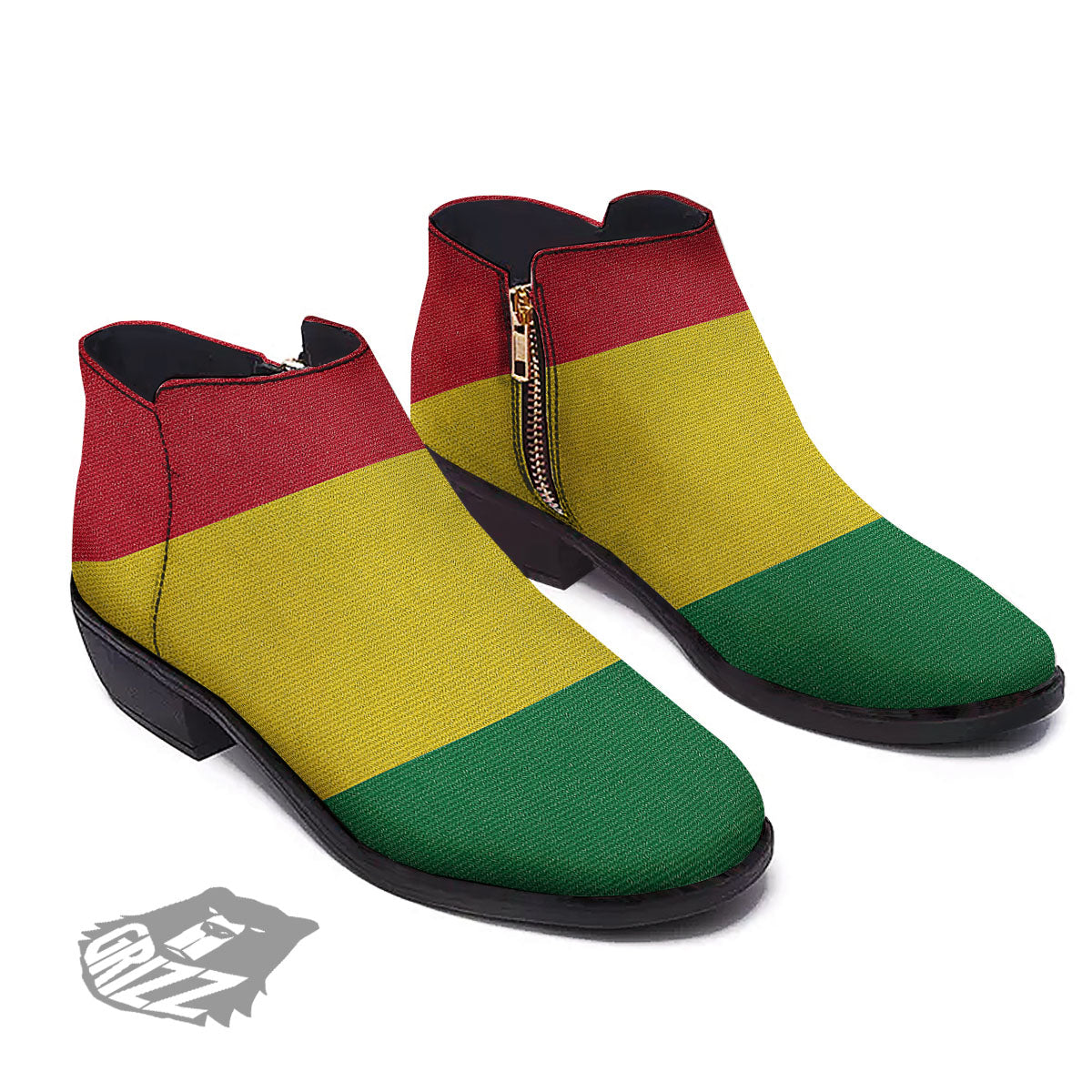 Flag Rasta Print Ankle Boots-grizzshop