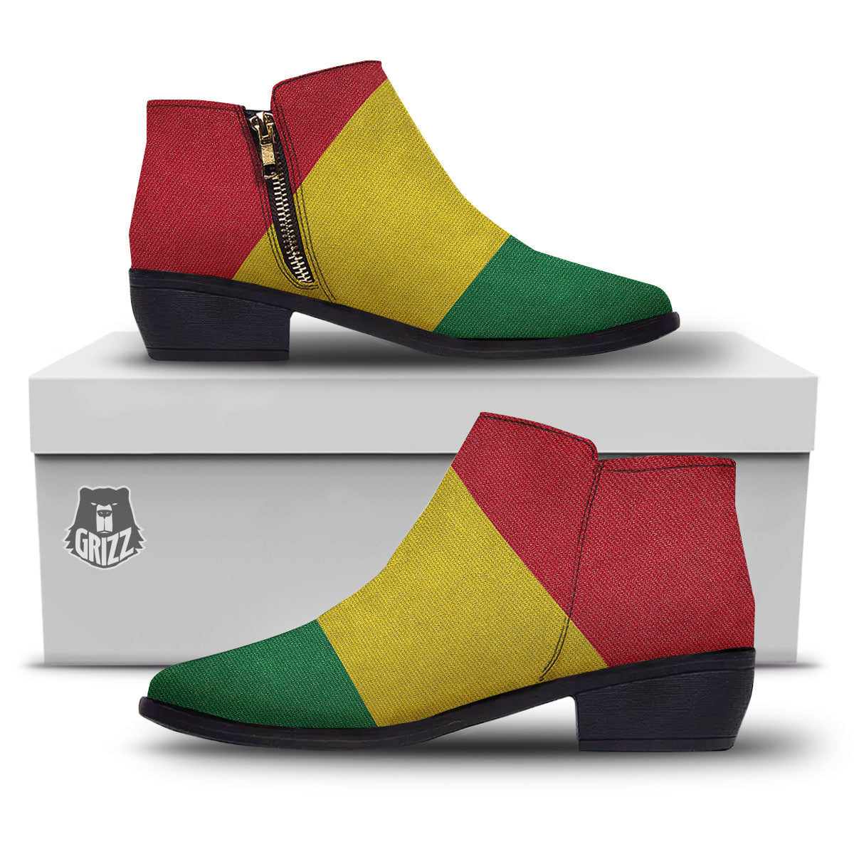Flag Rasta Print Ankle Boots-grizzshop