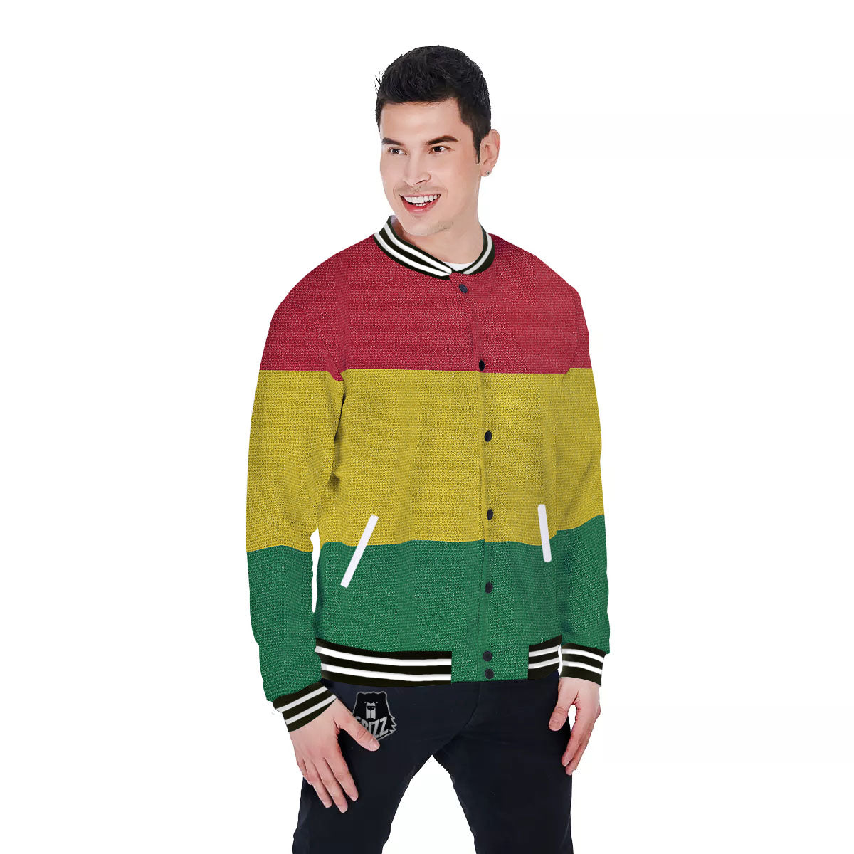 Flag Rasta Print Baseball Jacket-grizzshop