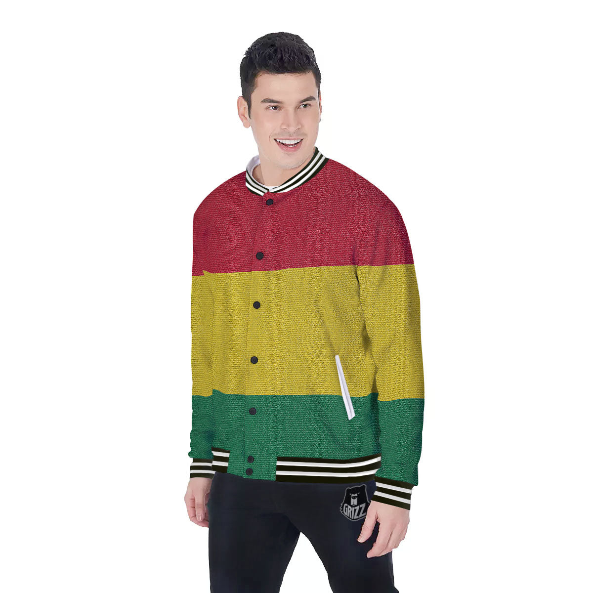 Flag Rasta Print Baseball Jacket-grizzshop