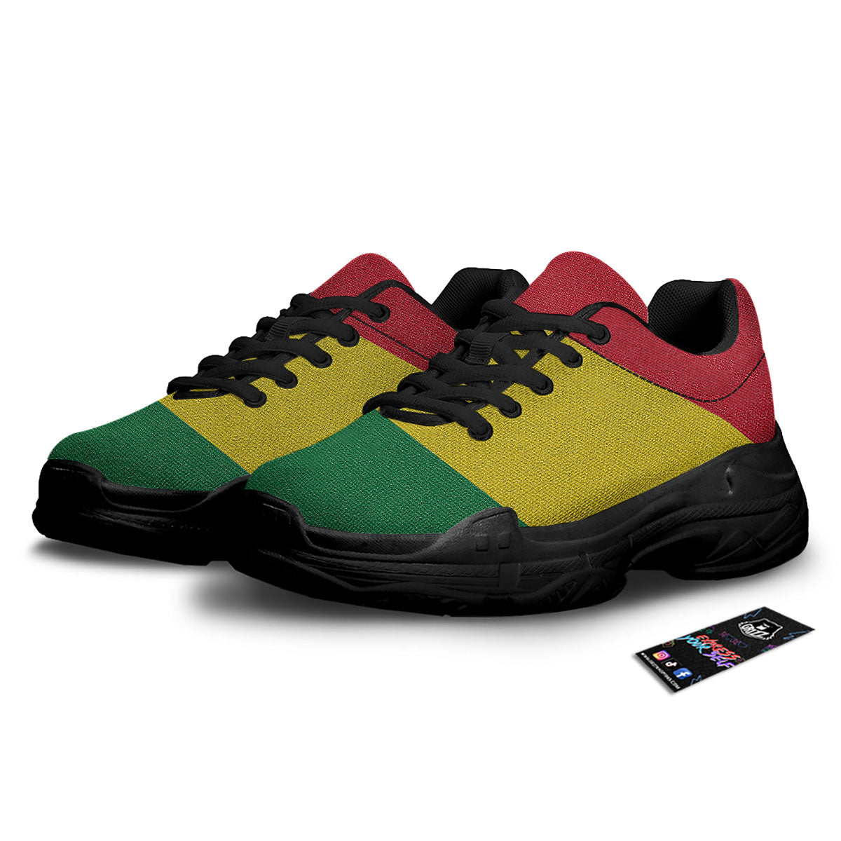 Flag Rasta Print Black Chunky Shoes-grizzshop