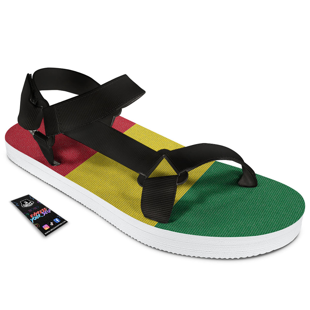 Flag Rasta Print Black Open Toe Sandals-grizzshop