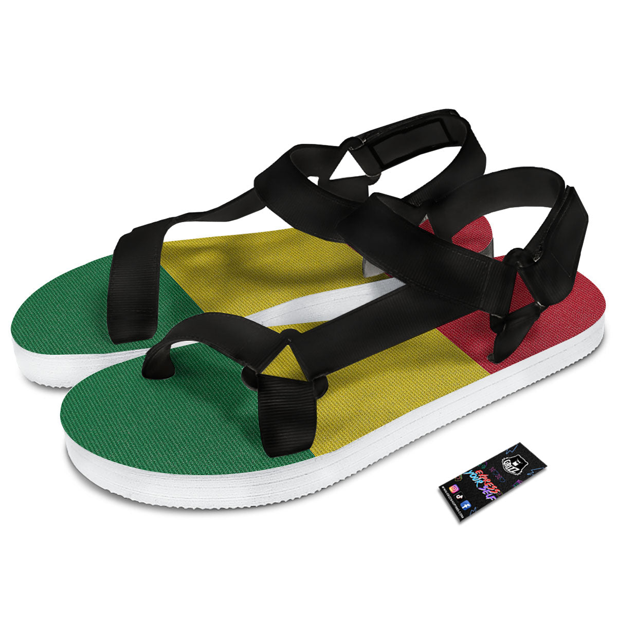 Flag Rasta Print Black Open Toe Sandals-grizzshop