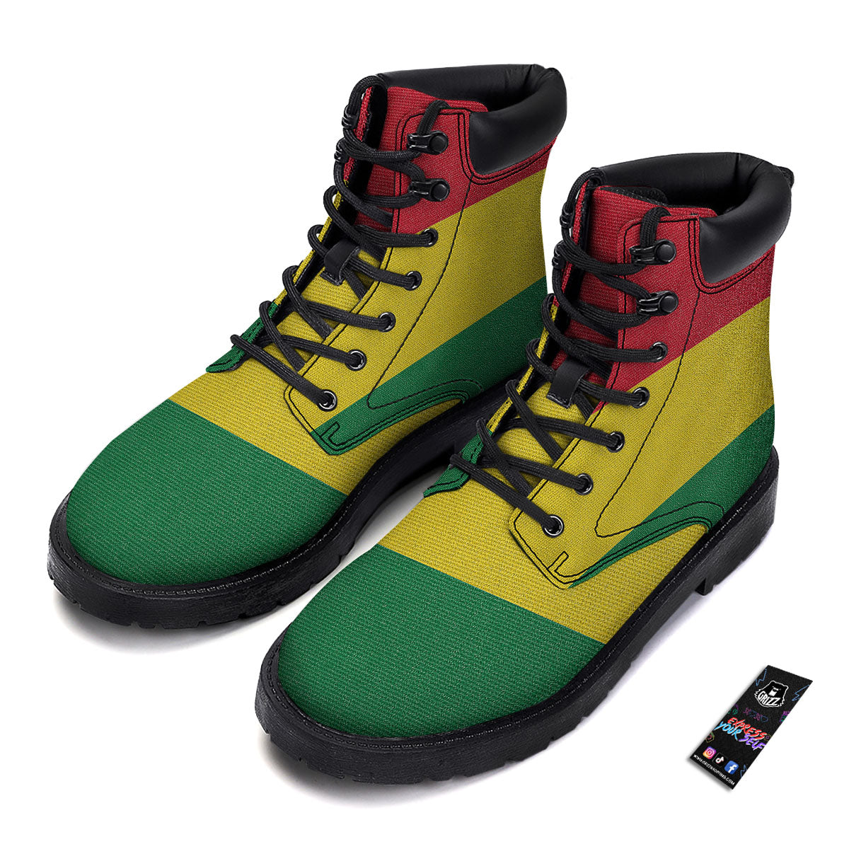 Flag Rasta Print Boots-grizzshop