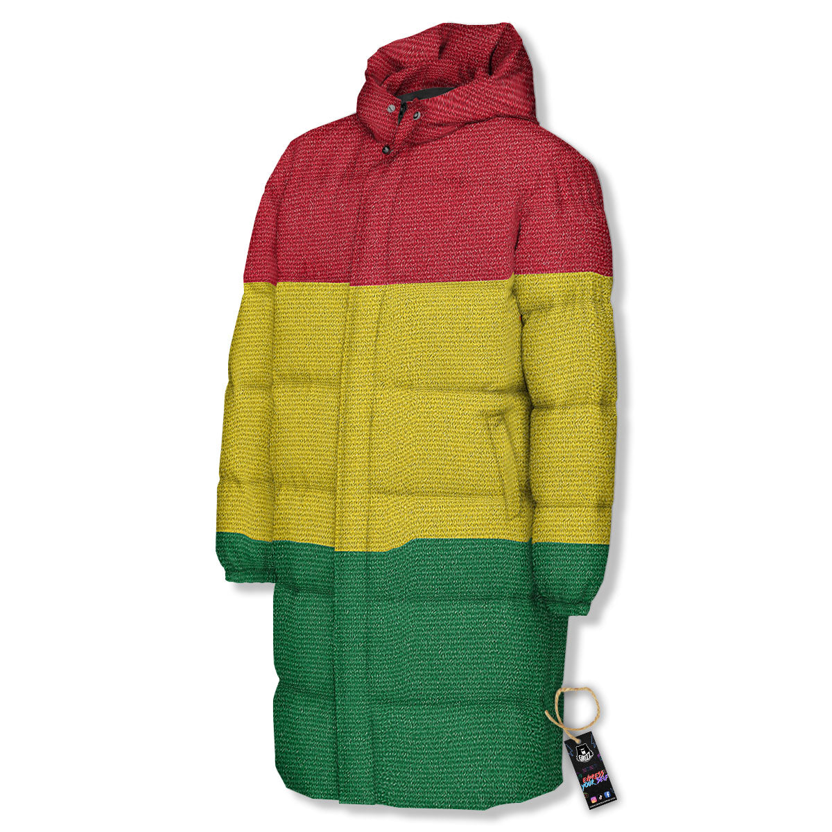 Flag Rasta Print Long Down Jacket-grizzshop