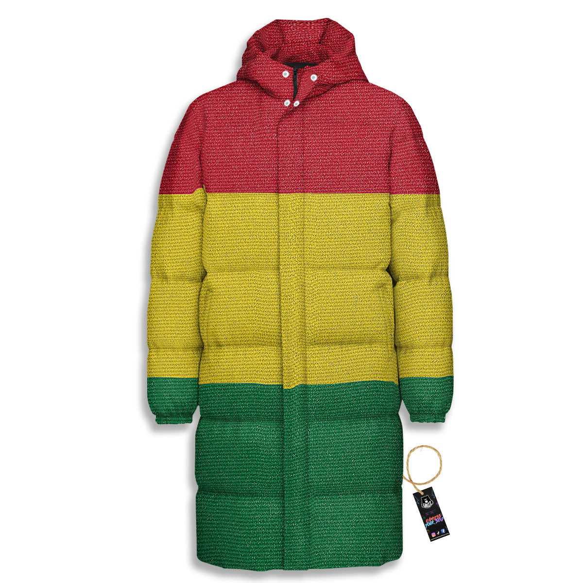 Flag Rasta Print Long Down Jacket-grizzshop