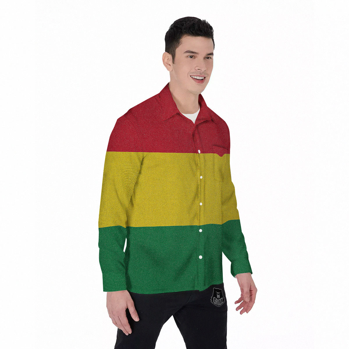 Flag Rasta Print Men's Long Sleeve Shirts-grizzshop
