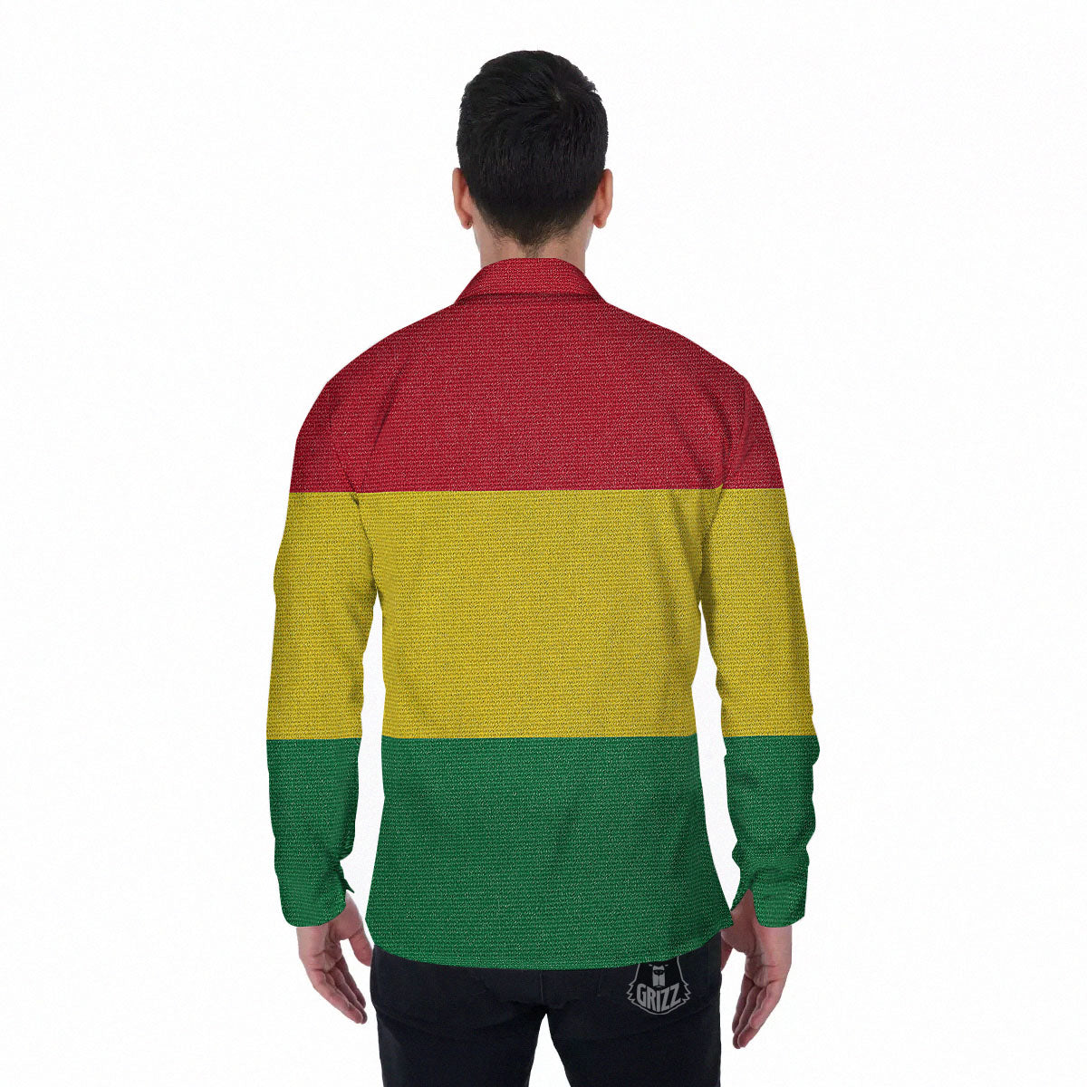 Flag Rasta Print Men's Long Sleeve Shirts-grizzshop
