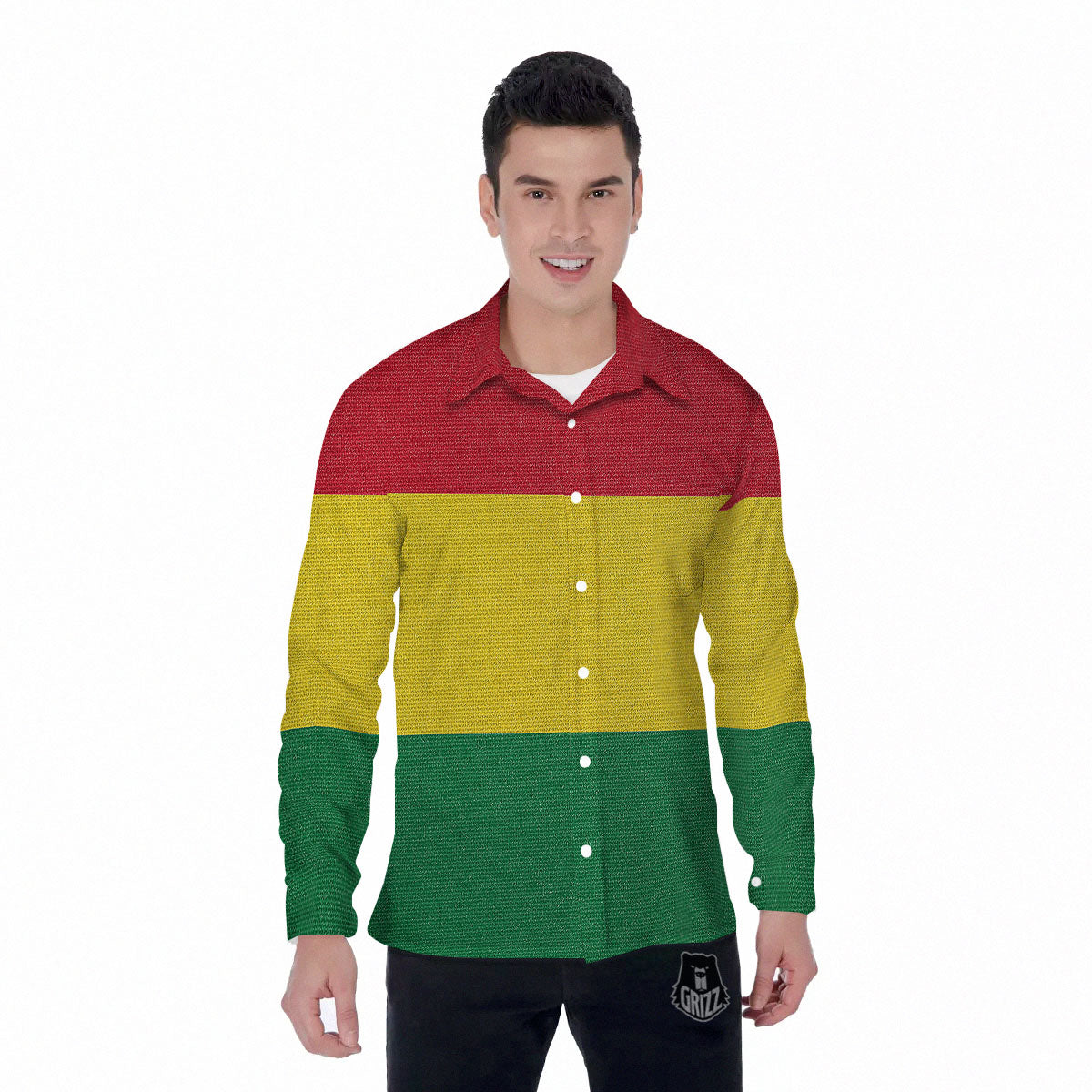 Flag Rasta Print Men's Long Sleeve Shirts-grizzshop