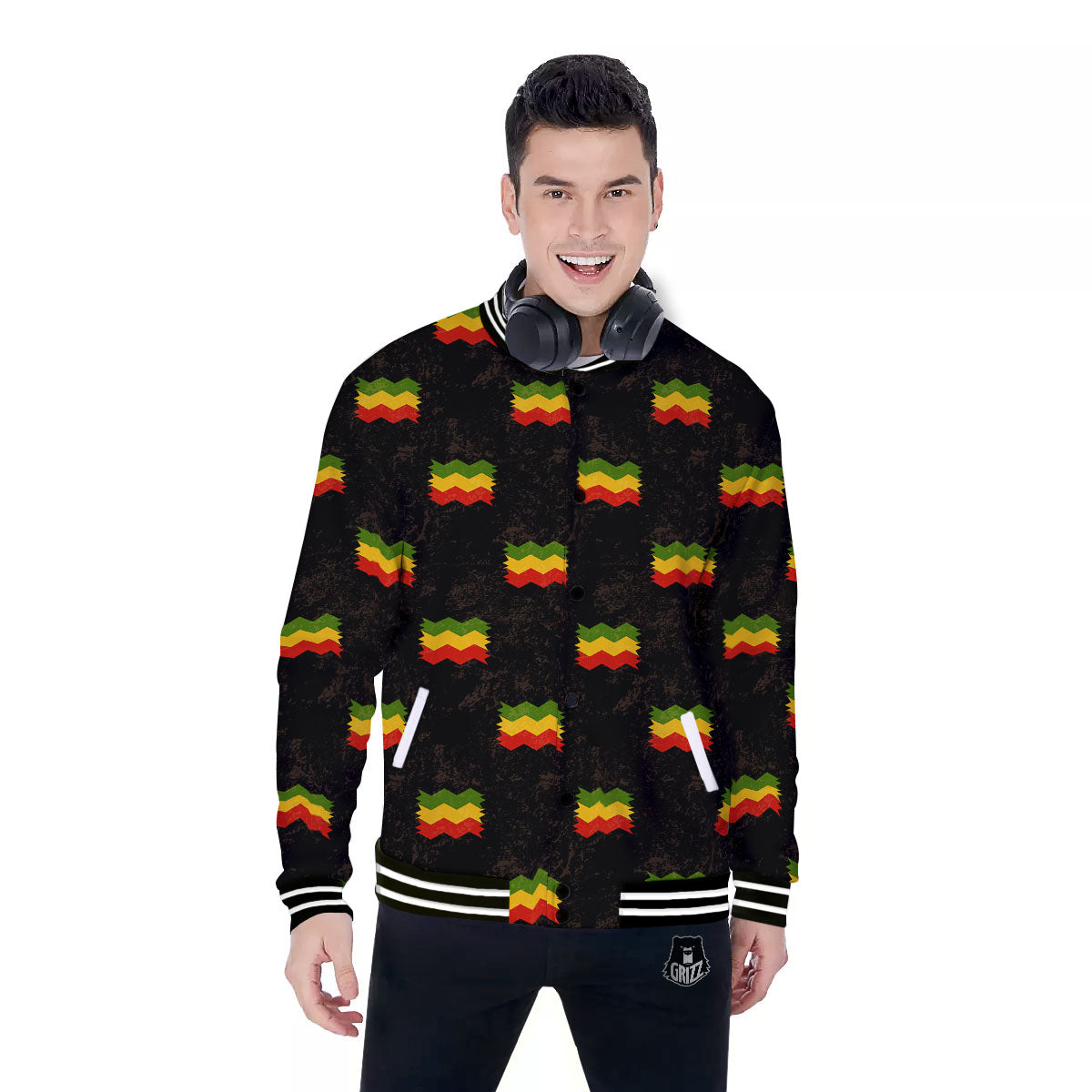 Flag Rasta Print Pattern Baseball Jacket-grizzshop