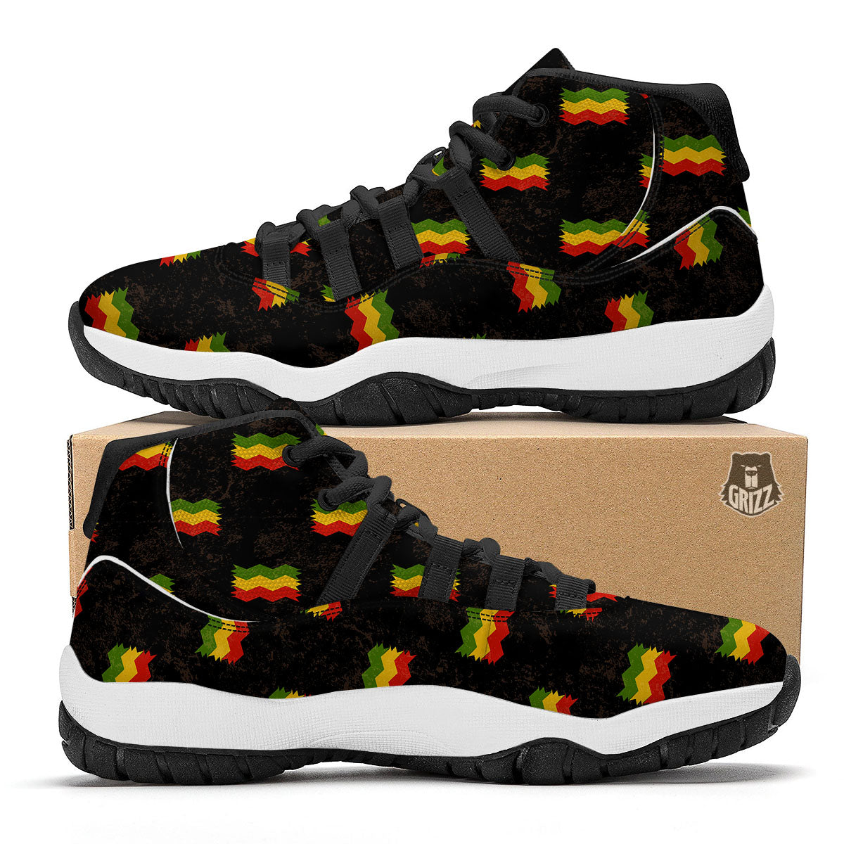 Flag Rasta Print Pattern Black Bball Shoes-grizzshop