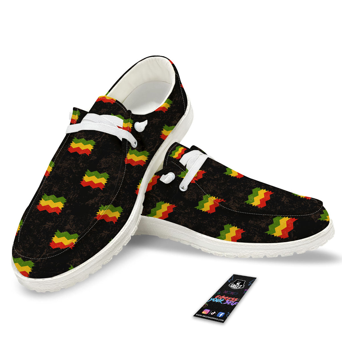 Flag Rasta Print Pattern Black Loafers-grizzshop