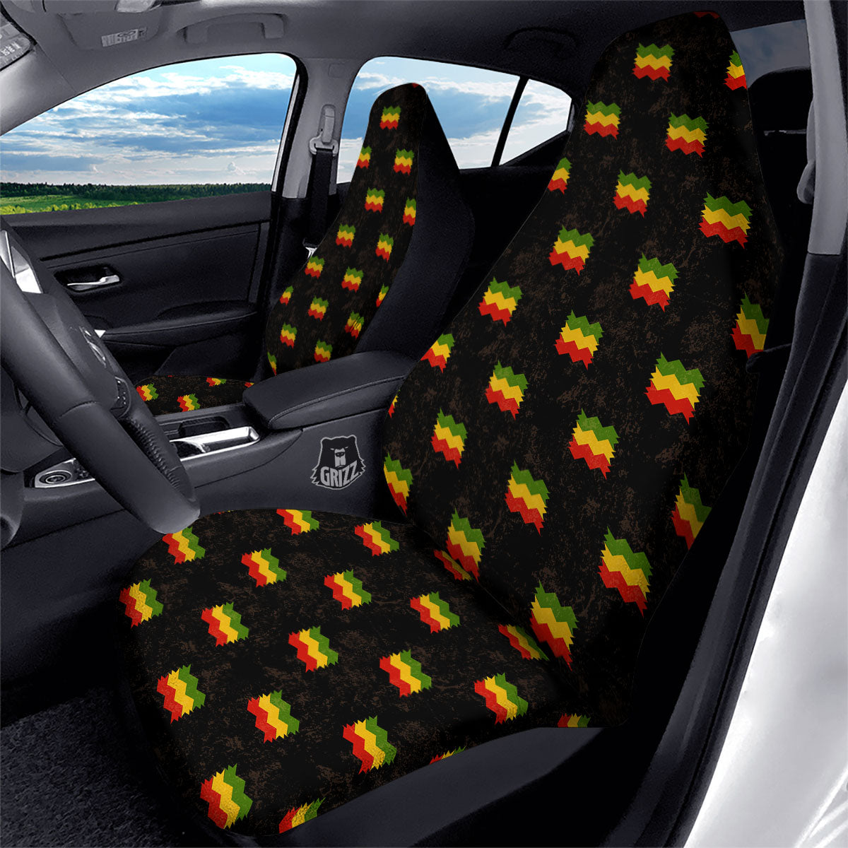 Flag Rasta Print Pattern Car Seat Covers-grizzshop