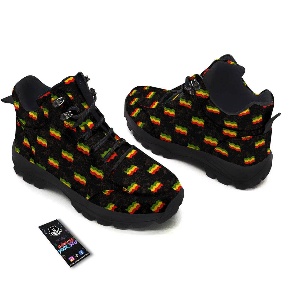 Flag Rasta Print Pattern Hiking Shoes-grizzshop