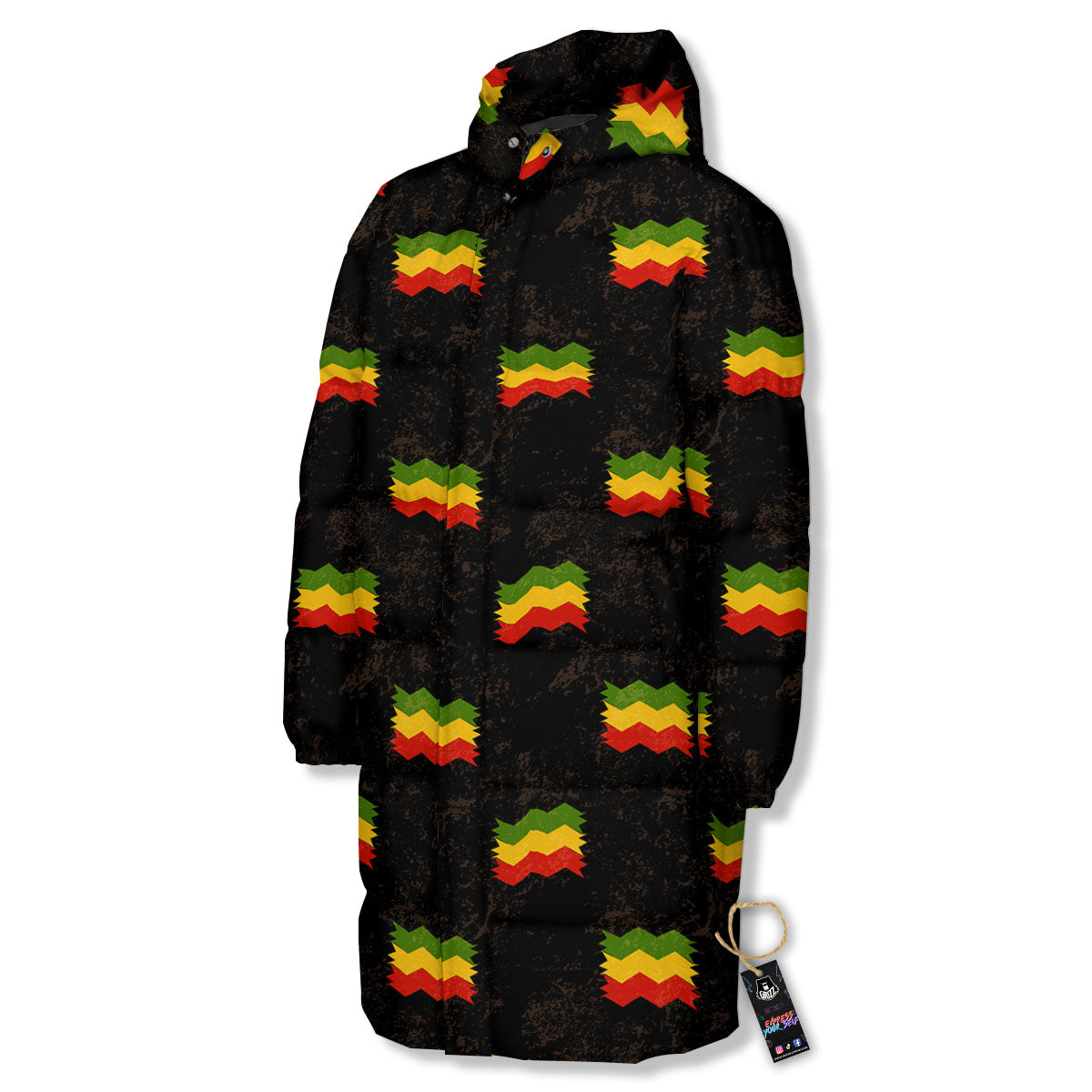Flag Rasta Print Pattern Long Down Jacket-grizzshop