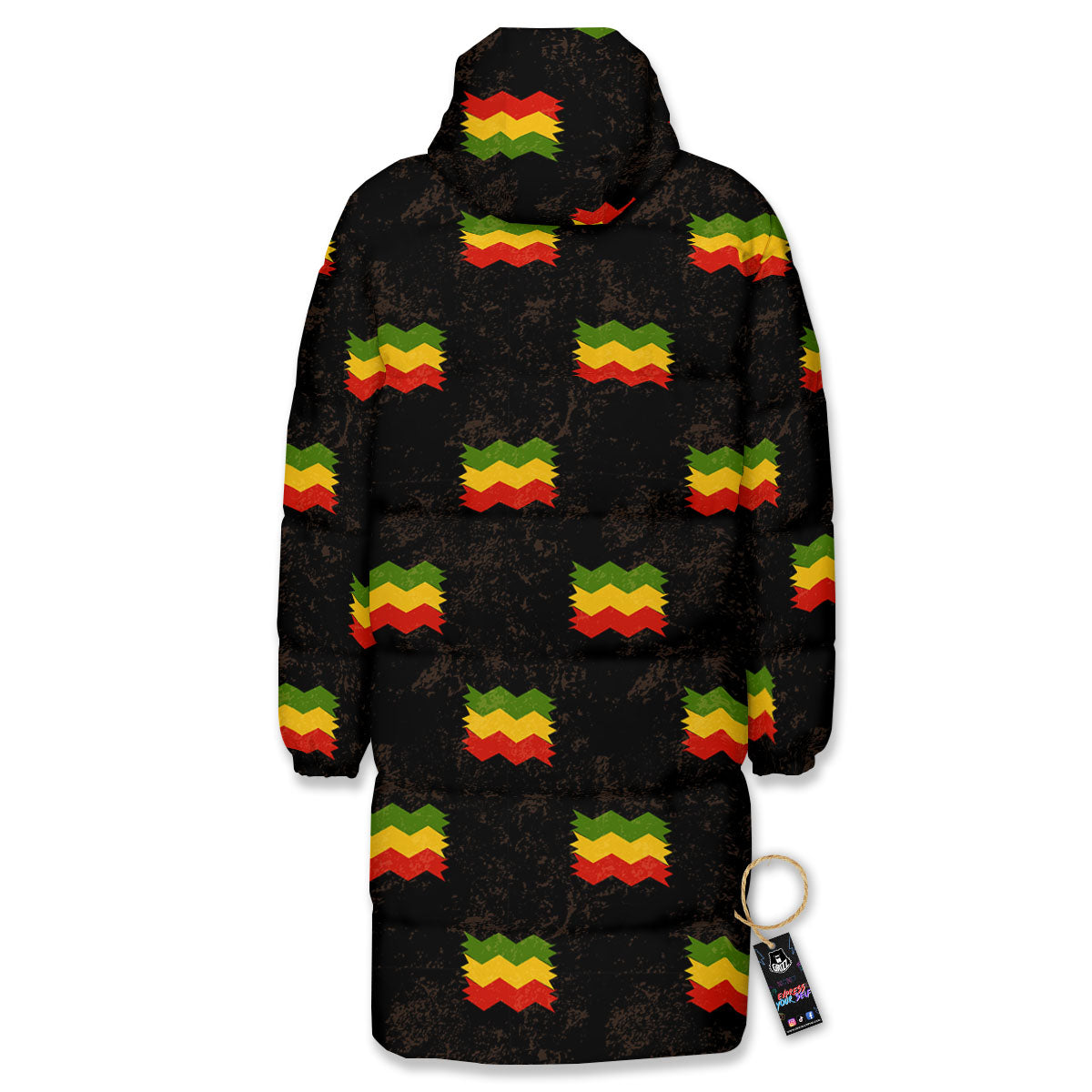 Flag Rasta Print Pattern Long Down Jacket-grizzshop