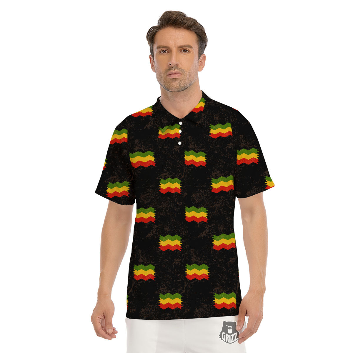 Flag Rasta Print Pattern Men's Golf Shirts-grizzshop