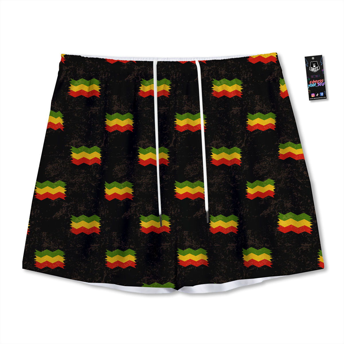 Flag Rasta Print Pattern Mesh Shorts