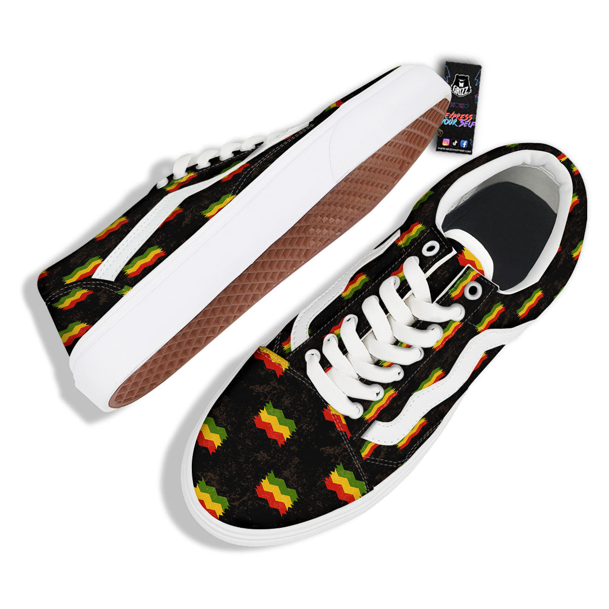 Flag Rasta Print Pattern Skate Shoes-grizzshop