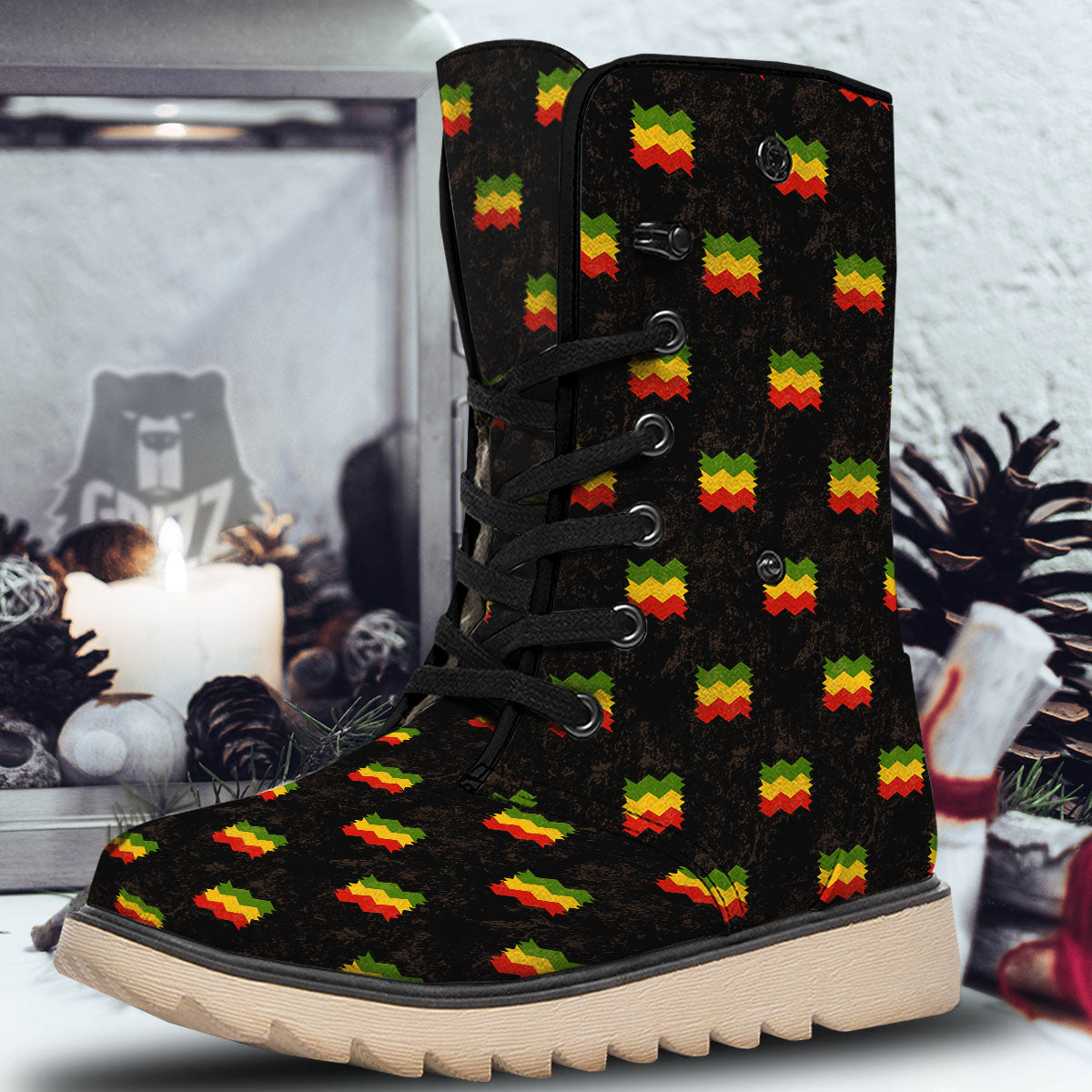 Flag Rasta Print Pattern Snow Boots-grizzshop
