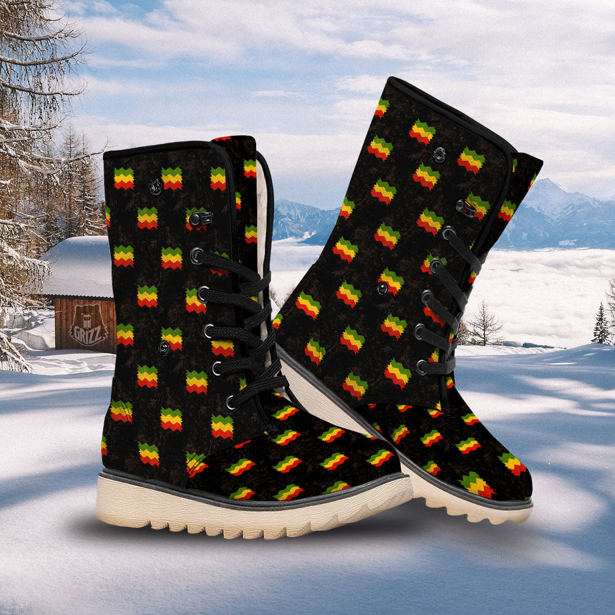 Flag Rasta Print Pattern Snow Boots-grizzshop