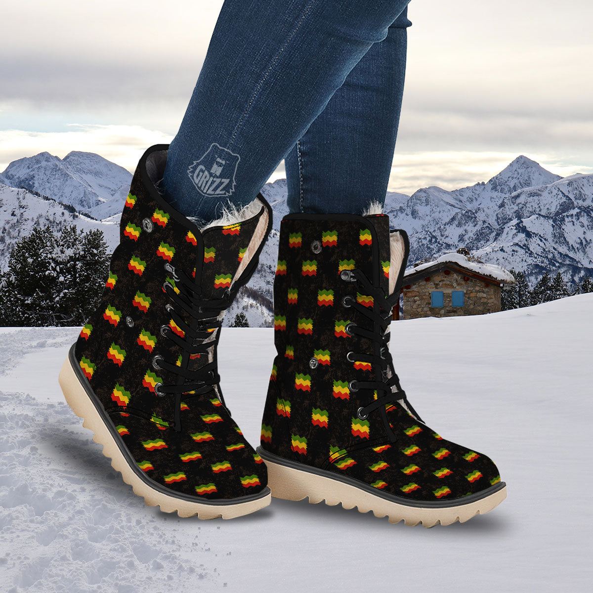 Flag Rasta Print Pattern Snow Boots-grizzshop