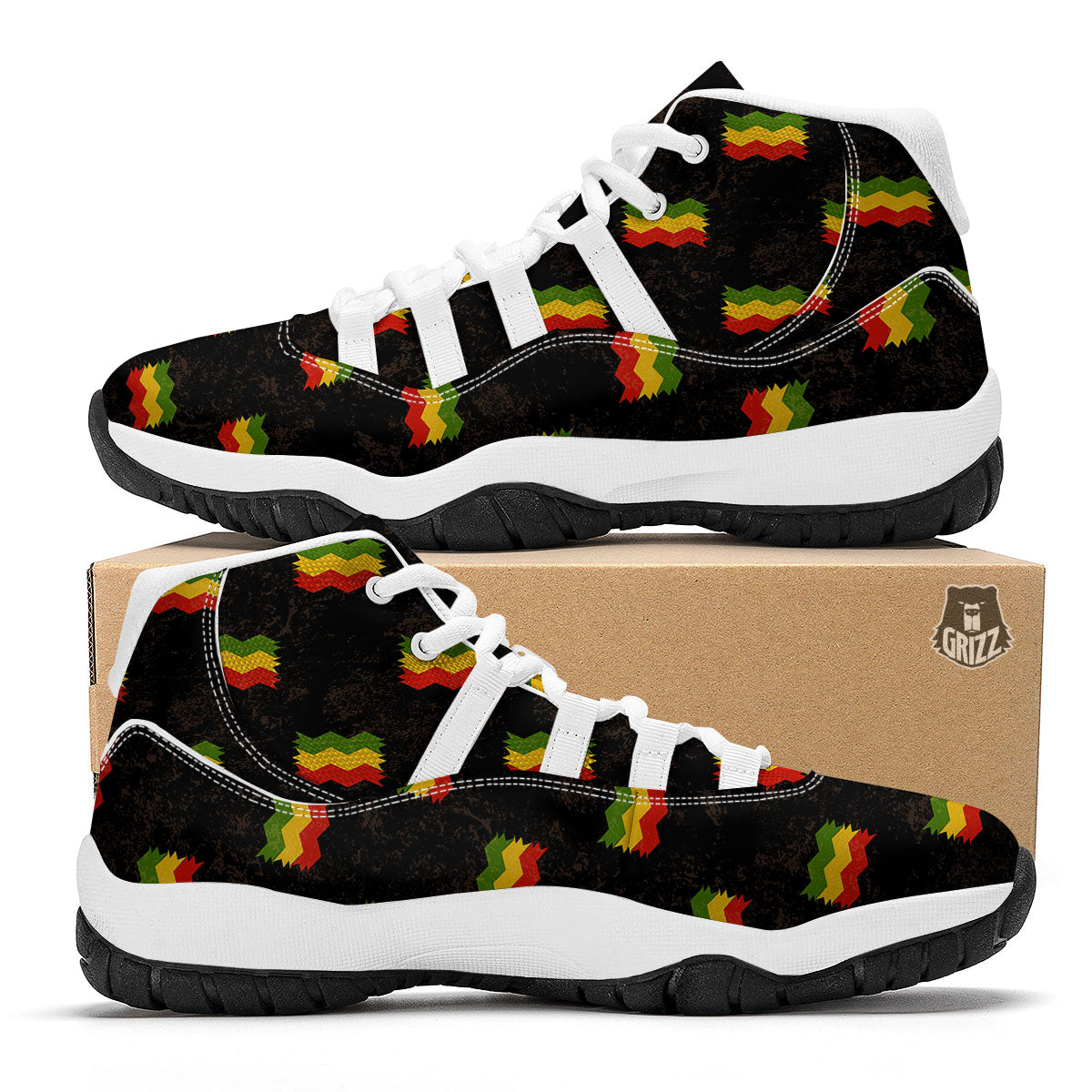 Flag Rasta Print Pattern White Bball Shoes-grizzshop