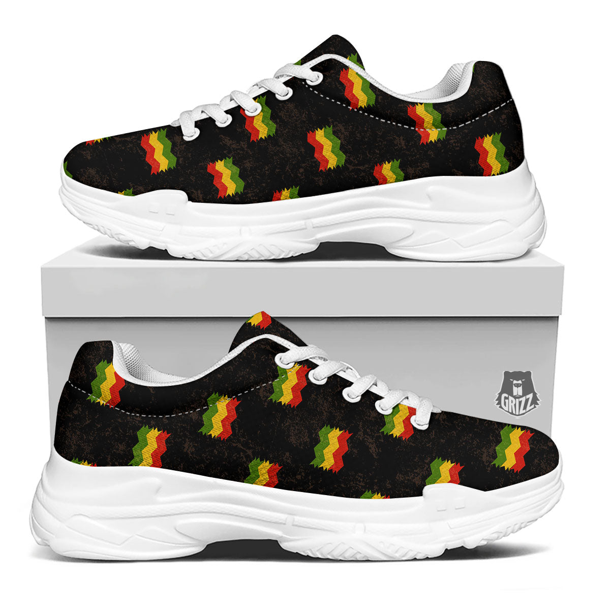 Flag Rasta Print Pattern White Chunky Shoes-grizzshop