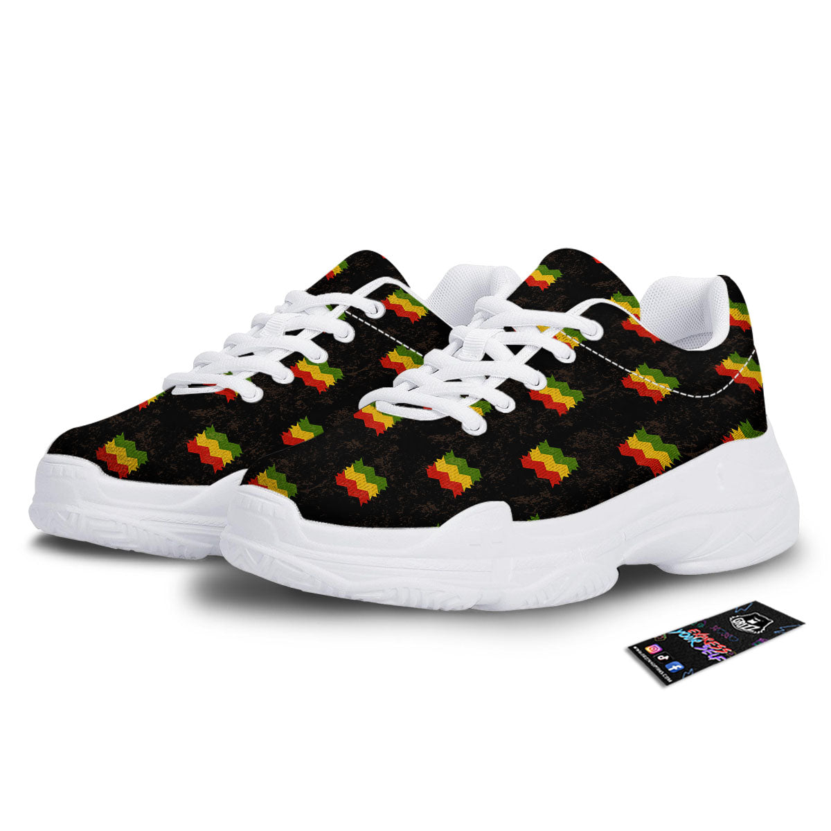 Flag Rasta Print Pattern White Chunky Shoes-grizzshop