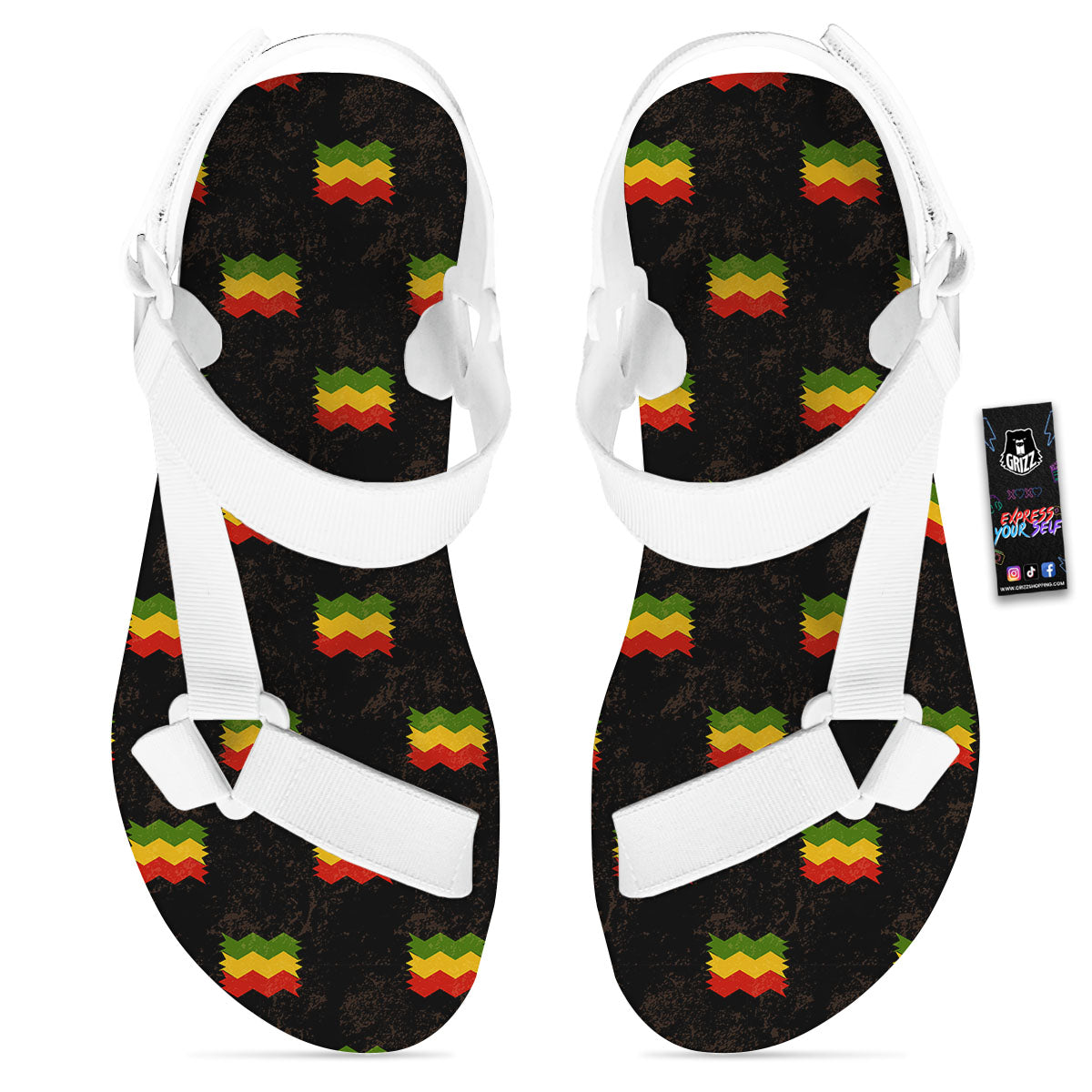 Flag Rasta Print Pattern White Open Toe Sandals-grizzshop