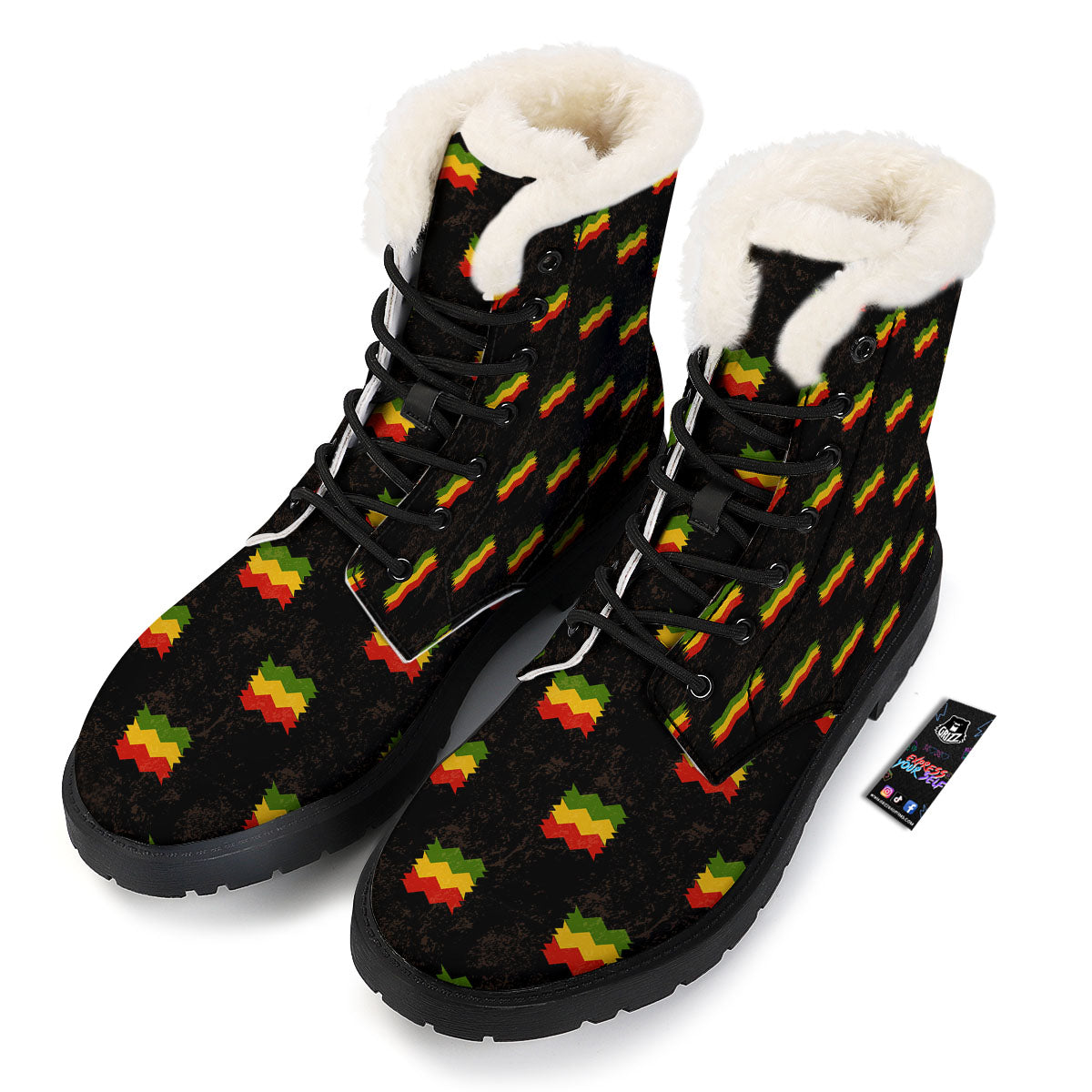 Flag Rasta Print Pattern Winter Boots-grizzshop