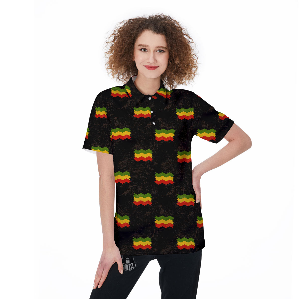 Flag Rasta Print Pattern Women's Golf Shirts-grizzshop