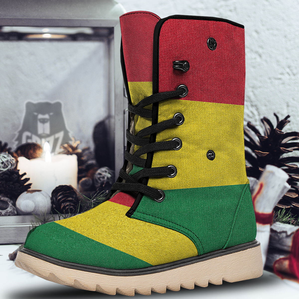 Flag Rasta Print Snow Boots-grizzshop