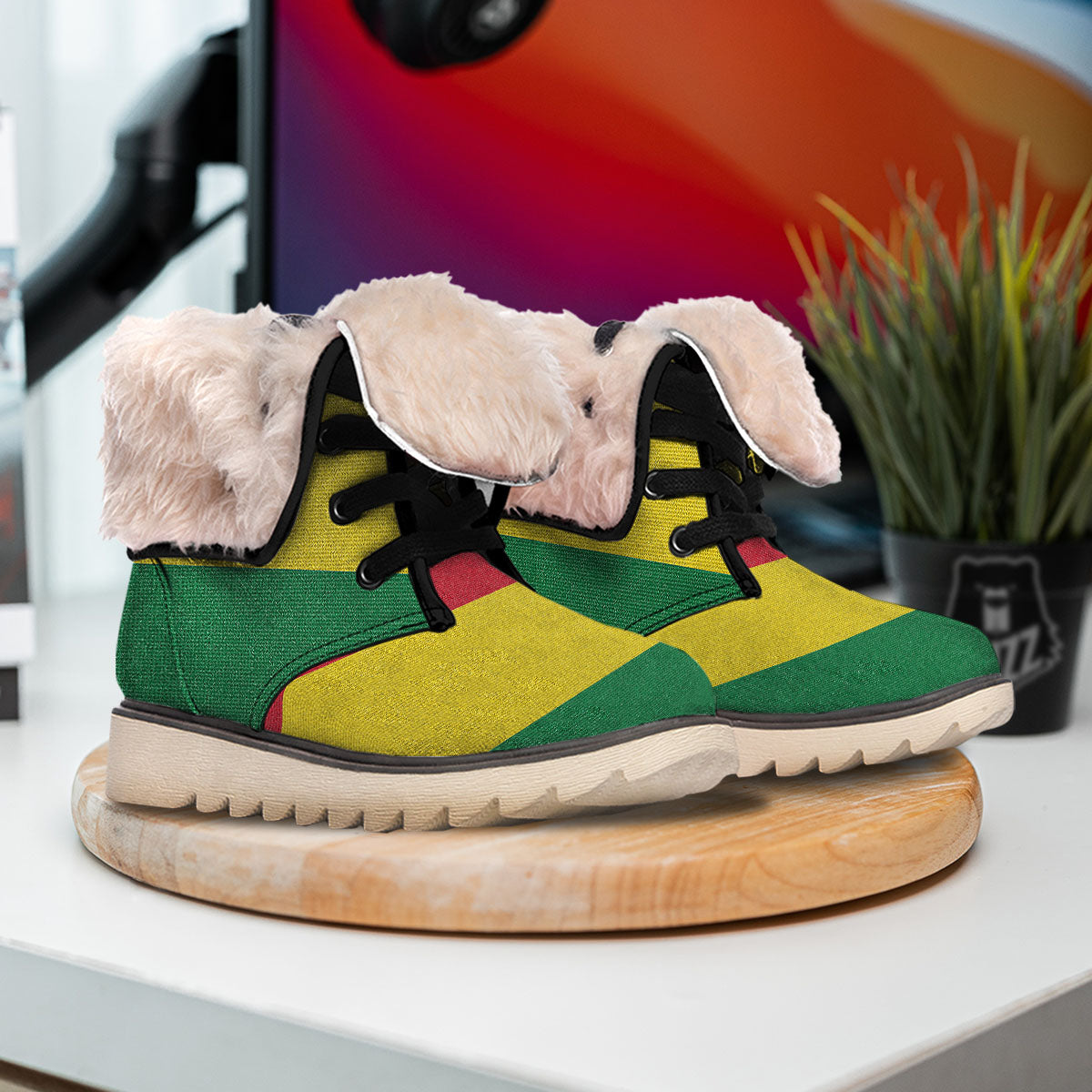 Flag Rasta Print Snow Boots-grizzshop