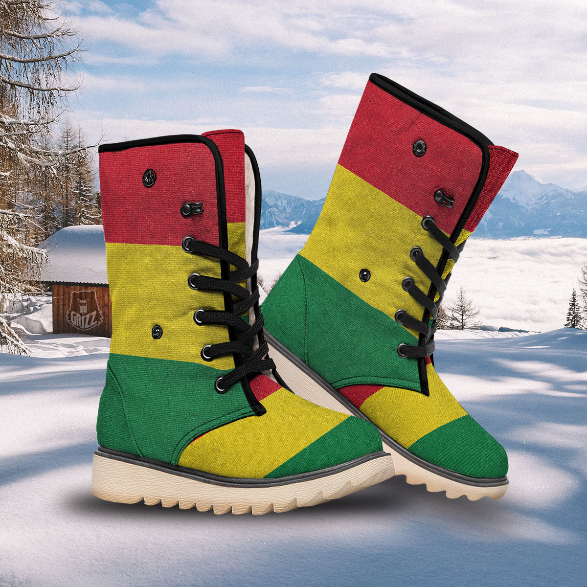 Flag Rasta Print Snow Boots-grizzshop